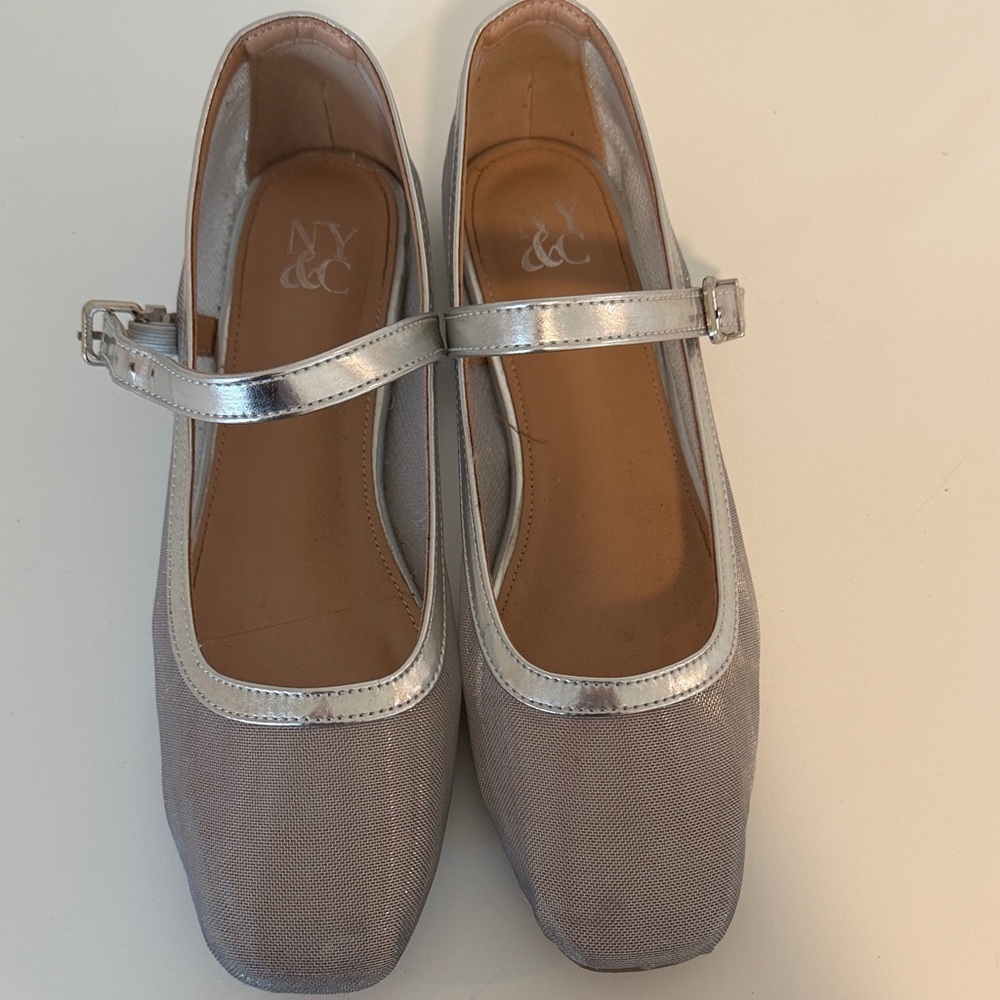 New York & Company Silver Mary Jane Flats